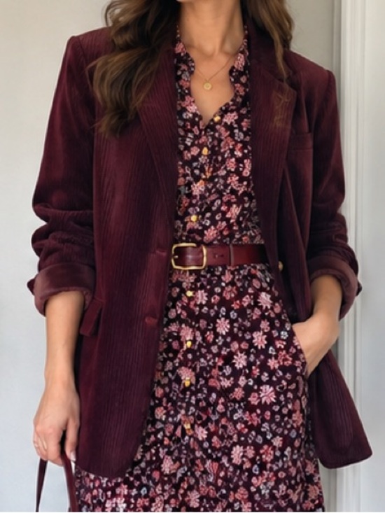 Sharagano Dresses & Skirts - Sharagano Casual Floral Button-Front Dress  With Short Sleeves in Burgundy US8